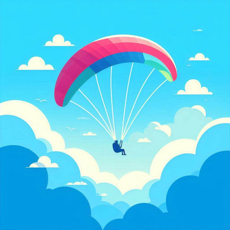 Paraglider in the blue sky with clouds. Vector illustration.のイラスト素材