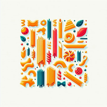 Colorful pasta in the form of a square. Vector illustration.のイラスト素材