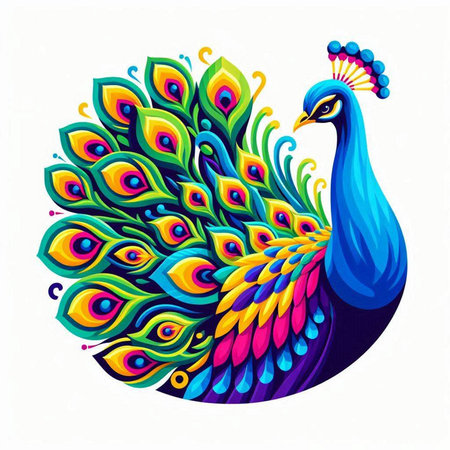Peacock vector illustration. Colorful peacock isolated on white backgroundのイラスト素材