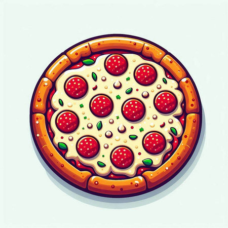Pizza with salami and mozzarella. Vector illustration.のイラスト素材