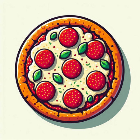 Pizza with mozzarella, tomato and basil. Vector illustration.のイラスト素材