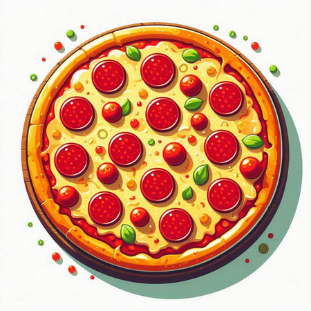 Illustration of a pizza with mozzarella, tomatoes and basilのイラスト素材