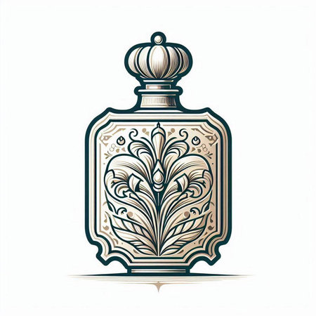 Perfume bottle with floral ornament. Vector illustration in vintage style.のイラスト素材