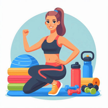 Fitness woman in sportswear. Vector illustration in cartoon styleのイラスト素材