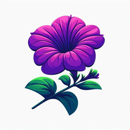 Beautiful purple flower with green leaves on white background. Vector illustration.のイラスト素材