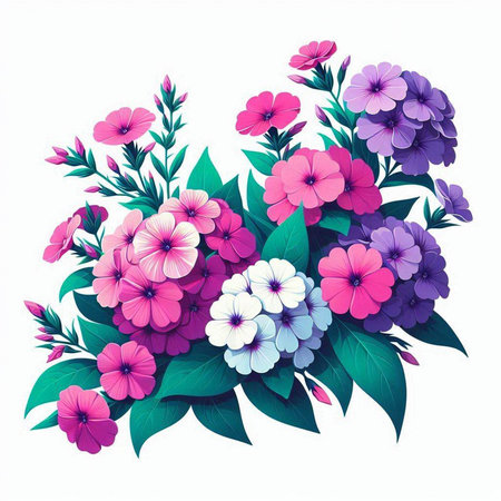 Beautiful floral bouquet with pink and purple flowers. Vector illustration.のイラスト素材