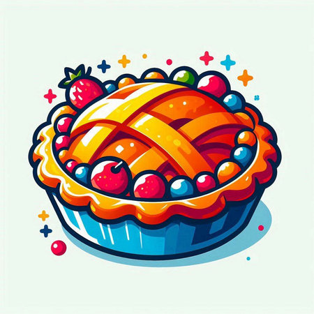 Illustration of a sweet pie with berries on a blue background.のイラスト素材