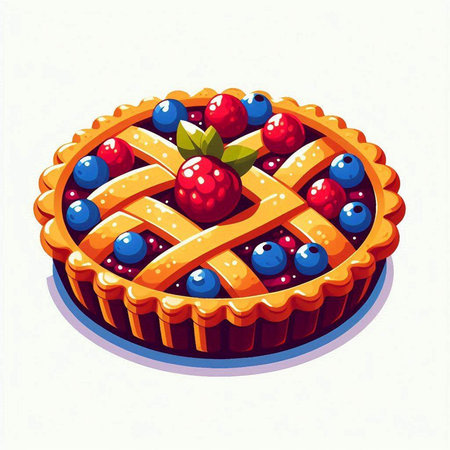 Illustration of a pie with blueberries and raspberries.のイラスト素材