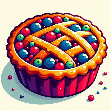 Illustration of a pie with blueberries and cherries on a white backgroundのイラスト素材
