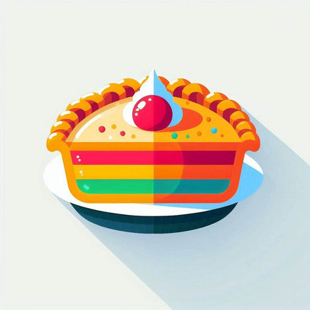 Piece of cake with cherry on top, flat design, vector illustrationのイラスト素材