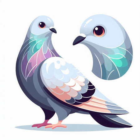 Two cute pigeons isolated on a white background. Vector illustration.のイラスト素材