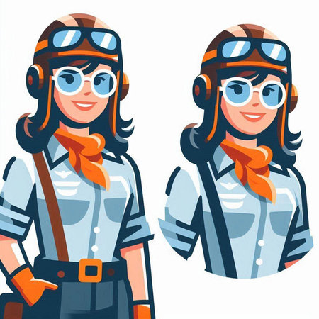 Female aviator aviator in helmet and glasses. Vector illustration.のイラスト素材
