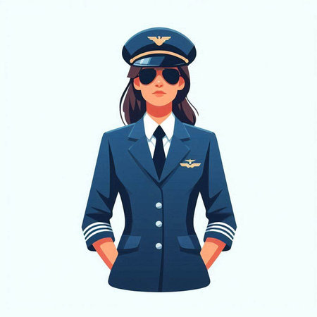 Vector illustration of a girl in a pilot's uniform on a white backgroundのイラスト素材