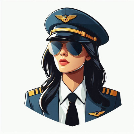 Portrait of a beautiful girl in a pilot's cap and sunglassesのイラスト素材