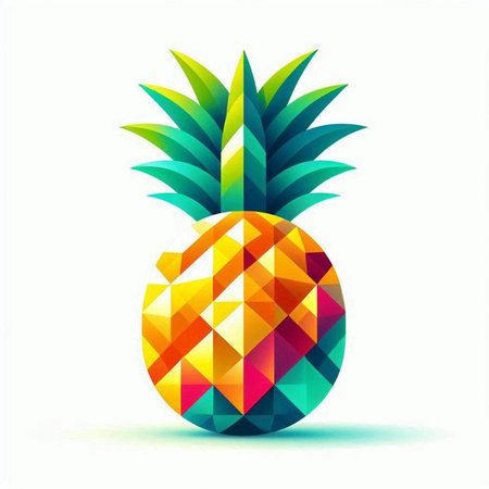 Pineapple tropical fruit with colorful geometric background. Vector illustration.のイラスト素材