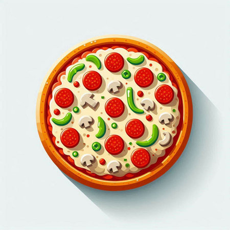 Pizza with pepperoni and mushrooms on a white background. Vector illustration.のイラスト素材