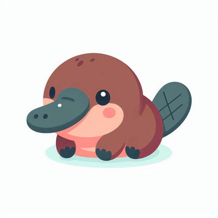 Cute little baby platypus isolated on white background. Vector illustration.のイラスト素材