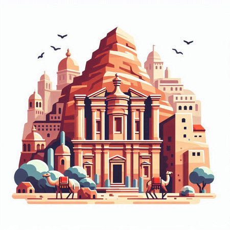 The ancient temple of Khajuraho in India. Vector illustrationのイラスト素材