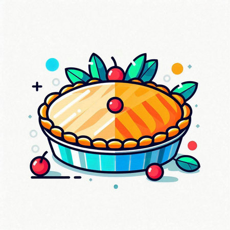 Cherry pie with berries. Vector illustration in flat line style.のイラスト素材