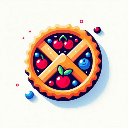Cherry pie. Vector illustration in flat style on white background.のイラスト素材