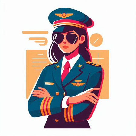 Stewardess in uniform and sunglasses. Vector illustration in cartoon styleのイラスト素材