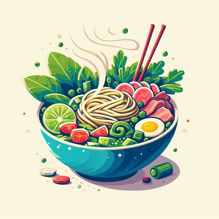 Illustration of asian noodle in bowl with chopsticks.のイラスト素材