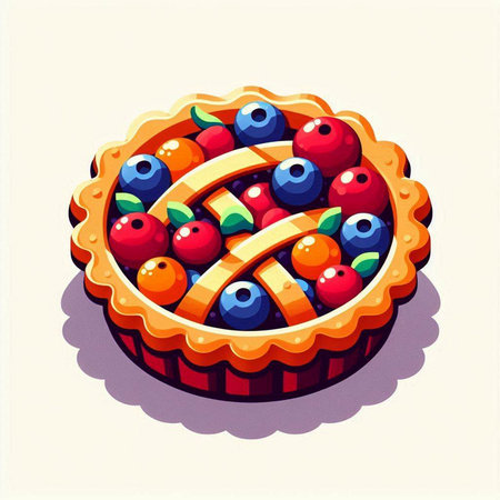 Illustration of a pie with berries in cartoon style. Vector illustration.のイラスト素材