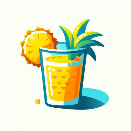 Pineapple juice in a glass with slices of pineapple. Vector illustration.のイラスト素材