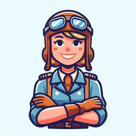 Aviator girl with crossed arms. Cartoon style. Vector illustration.のイラスト素材
