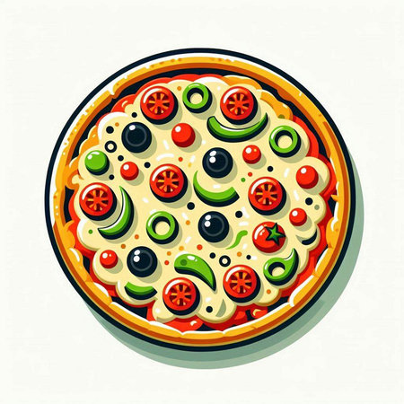 Pizza with mozzarella, tomatoes and olives. Vector illustration.のイラスト素材