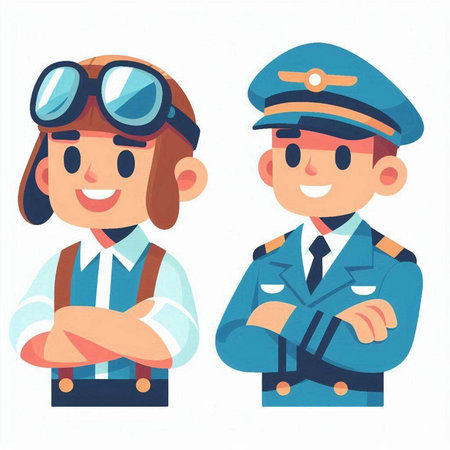 Pilot and stewardess in uniform. Vector illustration in cartoon styleのイラスト素材
