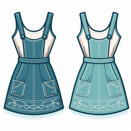 Denim dress. Women's clothing. Vector illustration on white background.のイラスト素材