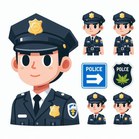 Policeman icons set. Cartoon illustration of policeman vector icons for web designのイラスト素材