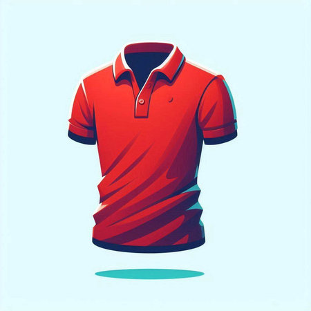Illustration of a red polo shirt on a blue background.のイラスト素材