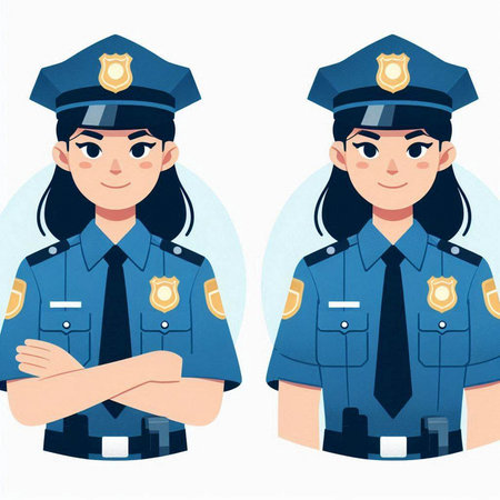 Policewoman in blue uniform. Policewoman vector illustrationのイラスト素材