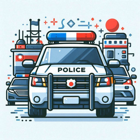 Police car. Vector illustration in flat linear style on white background.のイラスト素材