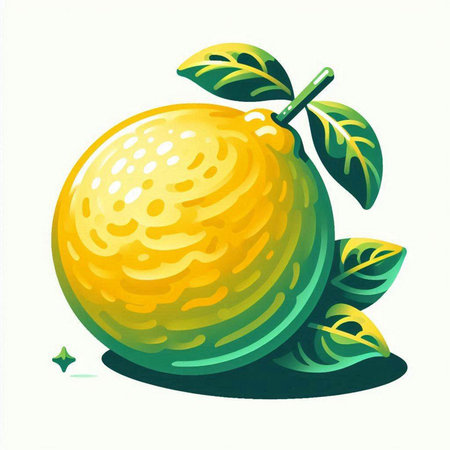 Illustration of a lemon with leaves on a white background, vector illustrationのイラスト素材