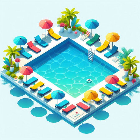 Swimming pool in isometric view. Vector 3d illustration.のイラスト素材