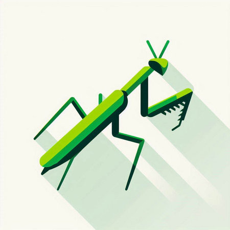 Praying mantis icon with long shadow, flat design.のイラスト素材