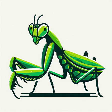 Praying mantis vector illustration. Hand drawn green mantis.のイラスト素材
