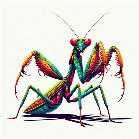 illustration of a praying mantis on a white background, vector illustrationのイラスト素材
