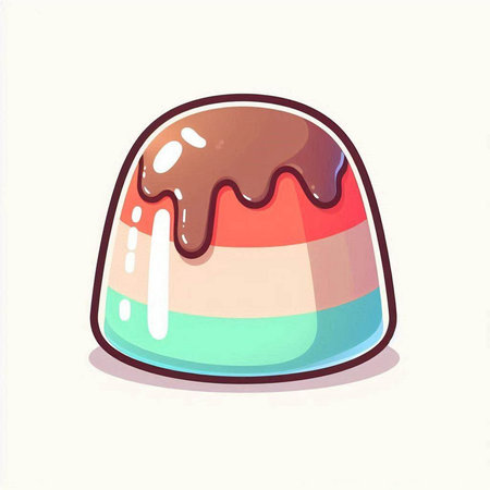 Illustration of a colorful jelly with chocolate on a white background.のイラスト素材