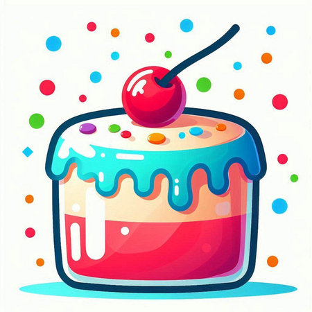 Cake with a cherry on a white background. Vector illustration.のイラスト素材