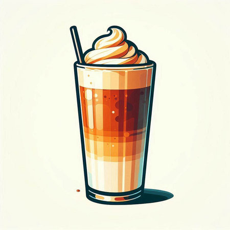 Iced coffee in a glass with whipped cream. Vector illustration.のイラスト素材