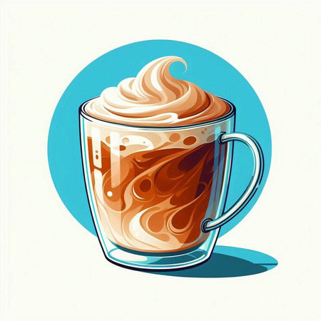 Coffee with whipped cream in a glass cup. Vector illustration.のイラスト素材
