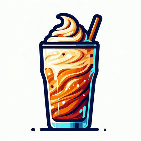 Iced coffee with whipped cream in a glass. Vector illustration.のイラスト素材