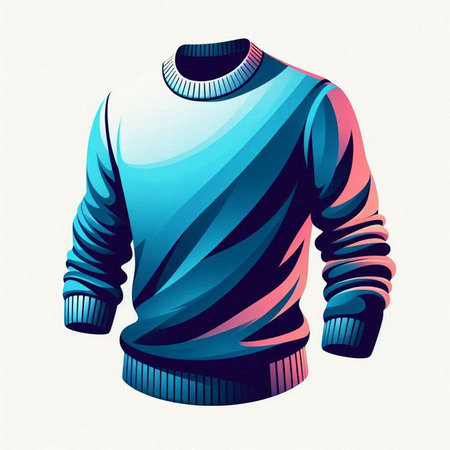 Illustration of a sweater with a blue pattern on a white backgroundのイラスト素材
