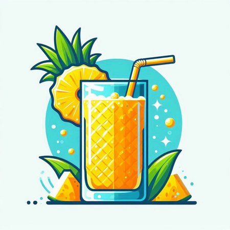 Cocktail with pineapple and mint. Vector illustration in flat styleのイラスト素材