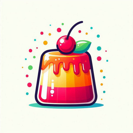 Cake with cherry on a white background. Vector illustration in cartoon style.のイラスト素材