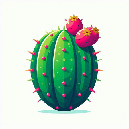 Cactus with red fruits isolated on white background. Cartoon style vector illustration.のイラスト素材